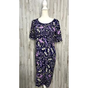 LulaRoe Julia Dress Women's Medium Purple Floral Pencil Knee‎ Length Casual